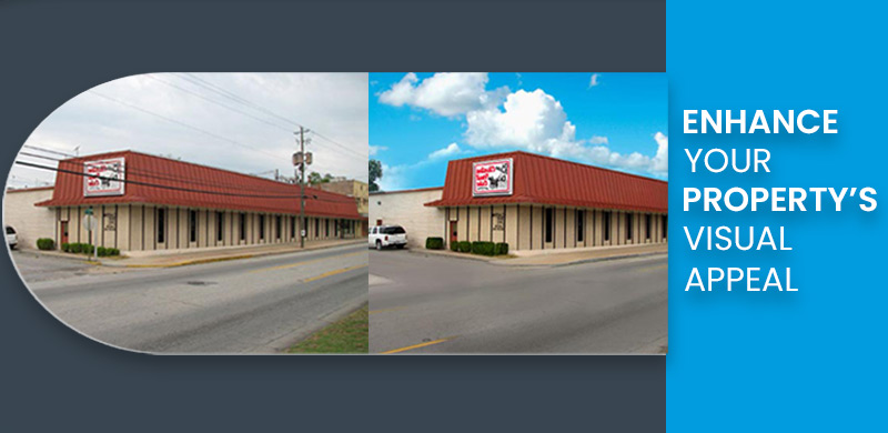 Image promoting photo manipulation services to enhance property visual appeal for better showcasing.