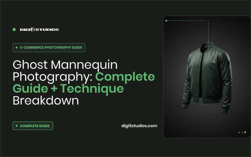 Ghost mannequin photography of a dark green jacket, showing the hollow mannequin effect for professional e-commerce product presentation.